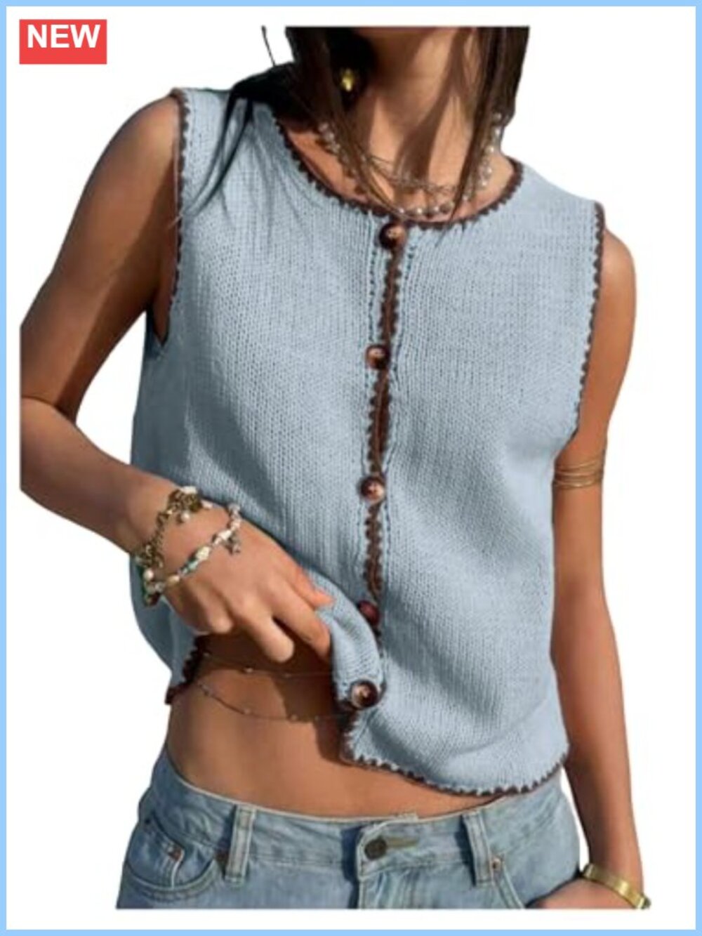 Cropped Button Up Sweater Vest Sleeveless Knit Cardigan Top